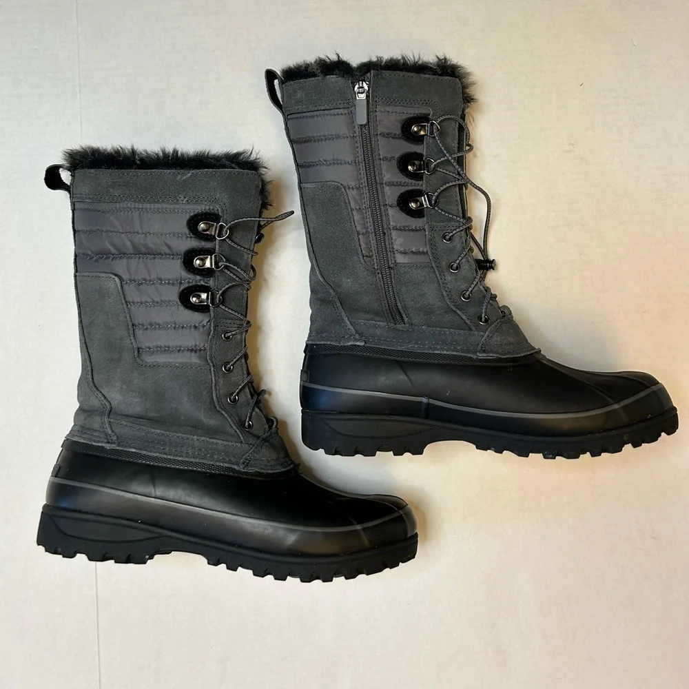Lands End Squall insulated winter boots w/gray faux fur Thermolite Sz-9-1/2B.  H